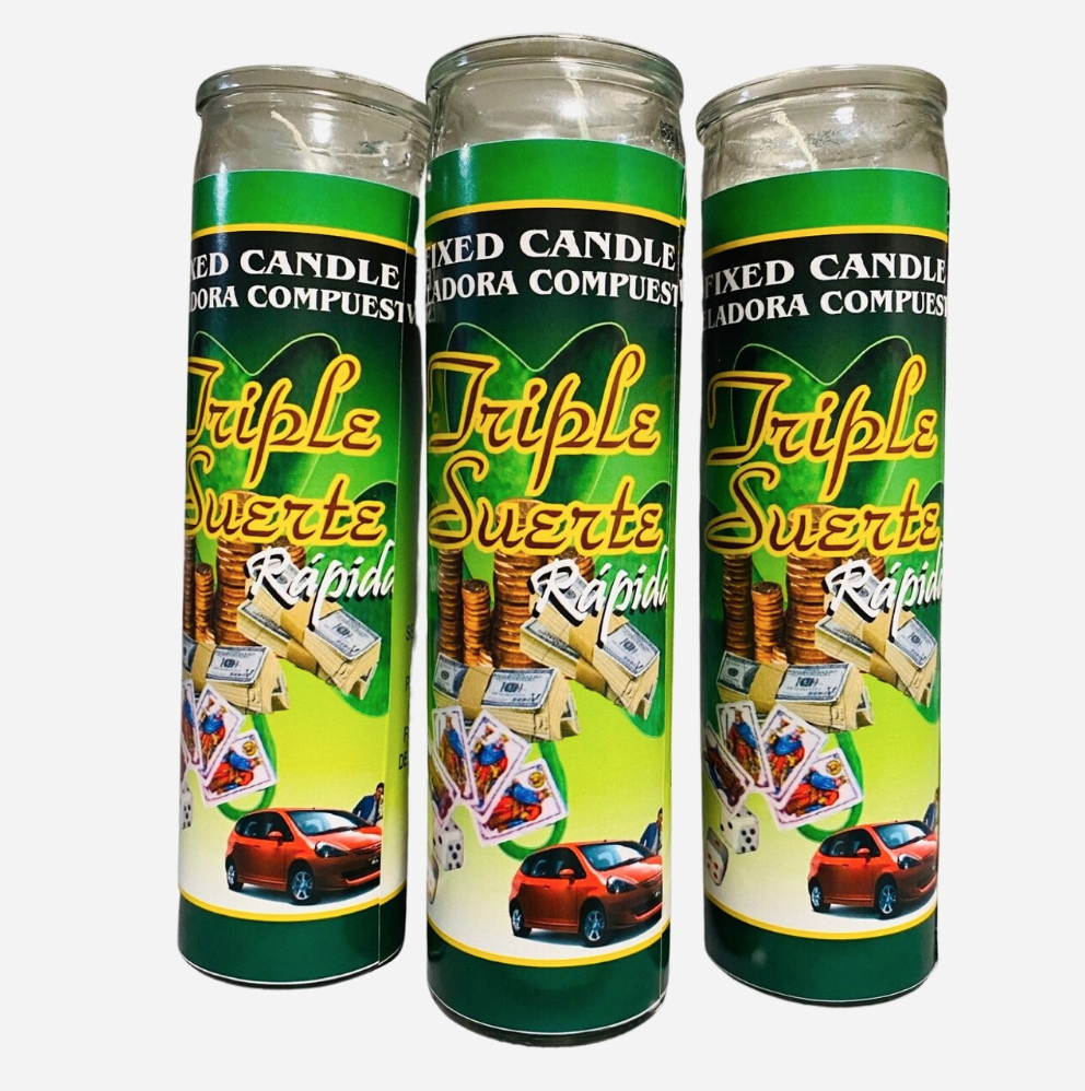 TRIPLE SUERTE RAPIDA VELADORA PARA BUENA SUERTE , ABUNDANCIA Y PROSPERIDAD