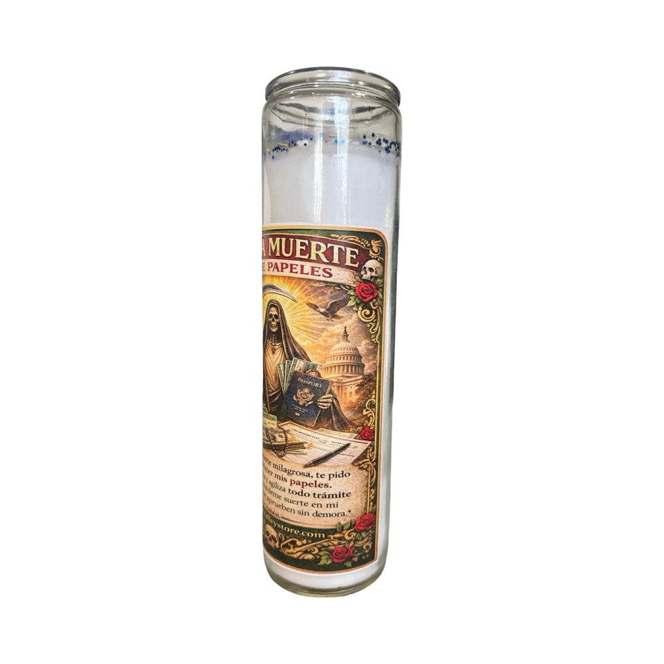 Santa Muerte Dame Papeles Veladora Para Conseguir Ciudadania y Green Card