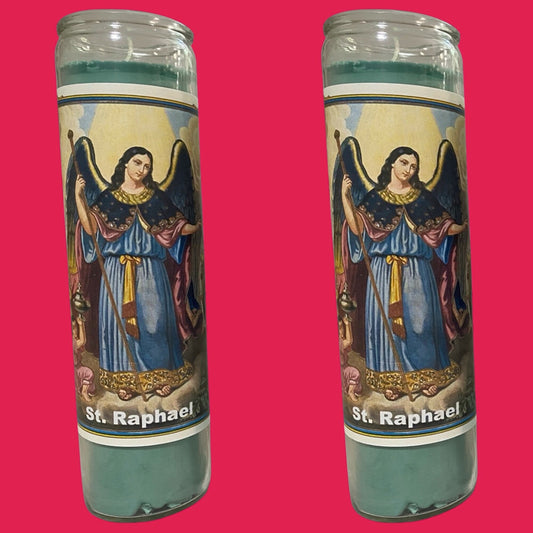 Set of 2x Arcangel San Rafael Veladora, Archangel St. Raphael Candle