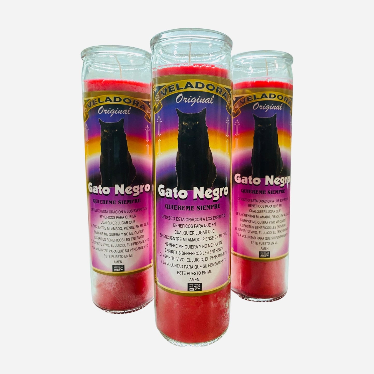 Gato Negro Quiereme Siempre Veladora Roja Amor, Black cat Love me Always Red Love Candle.