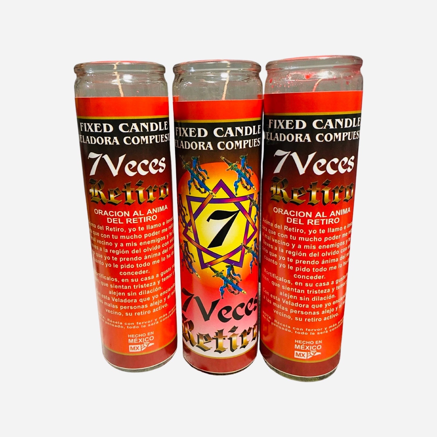 12xset- Veladora 7 Veces del Retiro, 7x Times Retirement - Go Away Fixed Candle. Retira Enemigos
