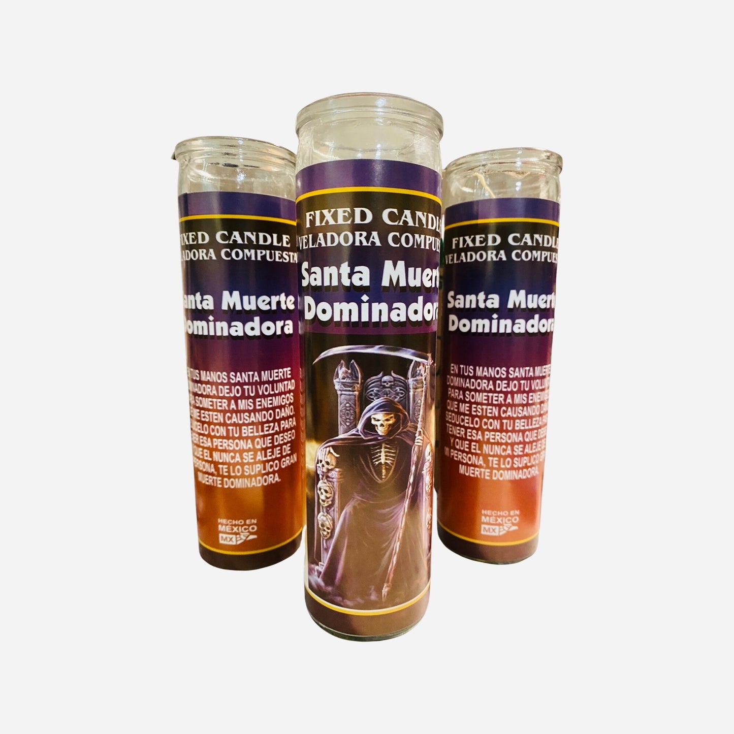 12x set - Santa Muerte DOMINADORA Veladora Negra, Holy Death Black DOMINATION Candle, para dominar, to dominate