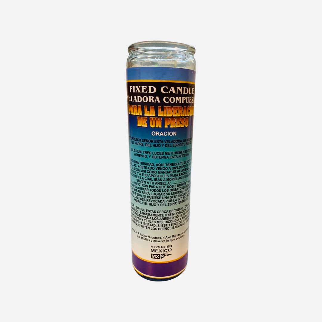 Para la Liberacion de un Preso Veladora Preparada Para Salir libre de la carcel, Free a Prisoner Fixed Candle.
