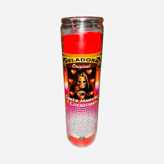 SANTA MUERTE 7 CORAZONES Veladora Para el Amor y Amarre - Santisima Muerte Roja Pasion