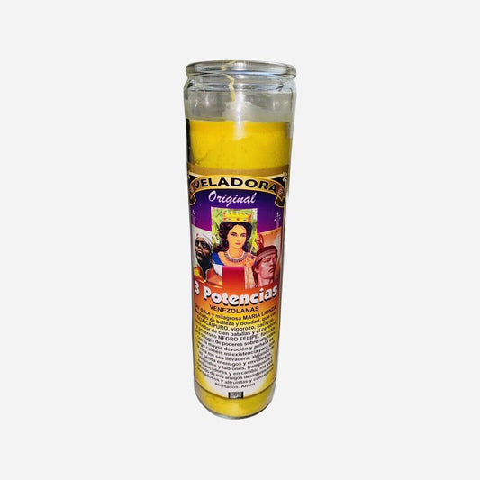 3 POTENCIAS VENEZOLANAS VELADORA, Maria Lionza, Guaicaipuro, Negro Felipe