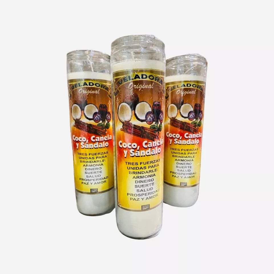 Set 3x Veladora COCO, CANELA Y SANDALO - Coconut, Cinnamon and Sandalwood Candle