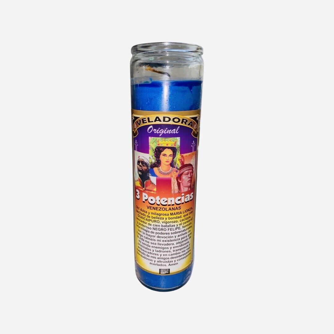 3 POTENCIAS VENEZOLANAS VELADORA, Maria Lionza, Guaicaipuro, Negro Felipe