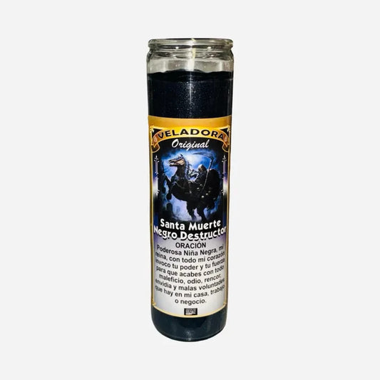 Santa Muerte Negro Destructor Veladora Para Destruir Maleficios, Odio Envidia