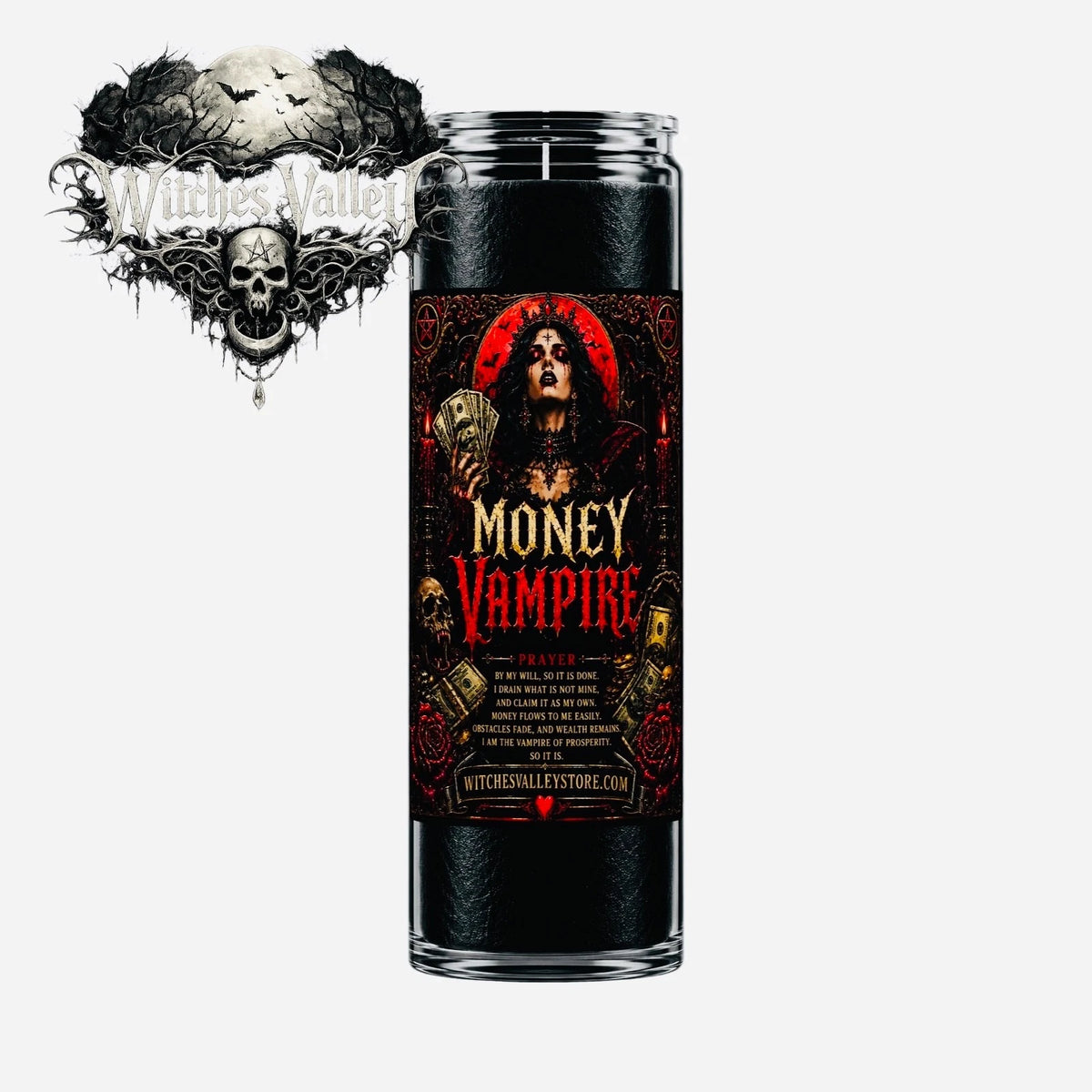 Money Vampire Gothic Wealth Attraction 7 Day Black Ritual Prayer Candle Dinero