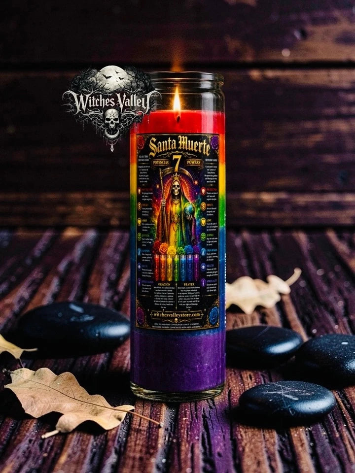 Santa Muerte 7 Potencias Veladora | Holy Death 7 Powers Candle | 7 Color Candle.