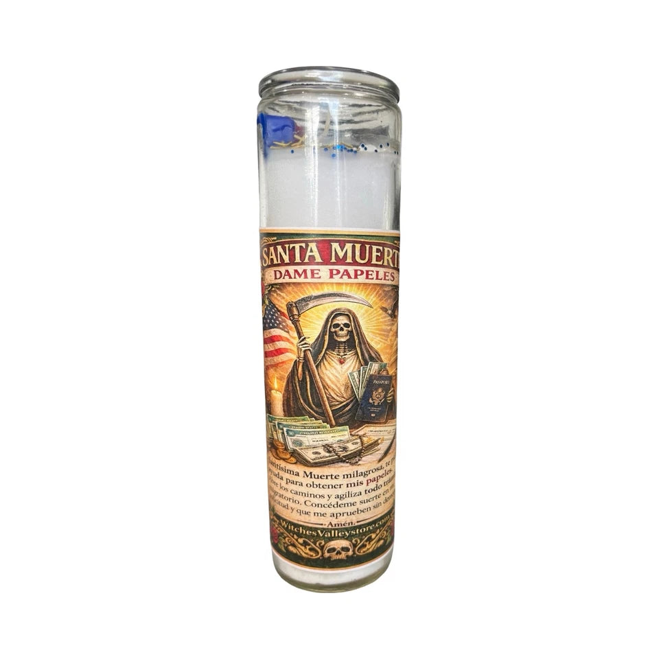 Santa Muerte Dame Papeles Veladora Para Conseguir Ciudadania y Green Card