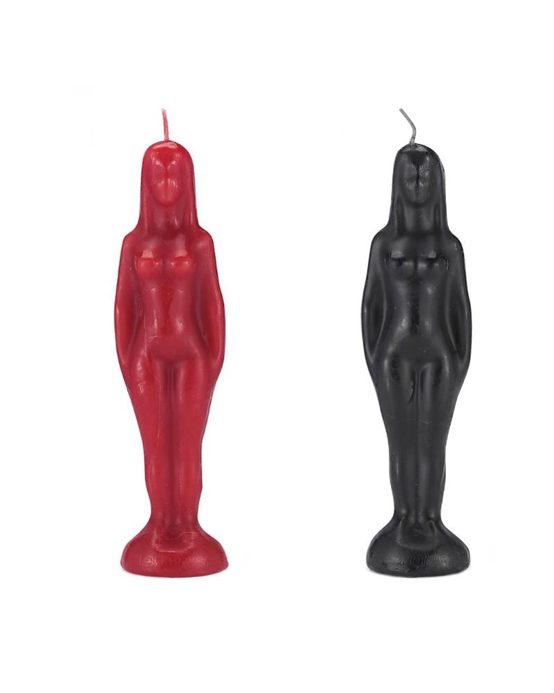 Female Figure Black Candle, Red Candle Woman Wicca Spell Pagan Hoodoo - Vela Negra, Roja Mujer