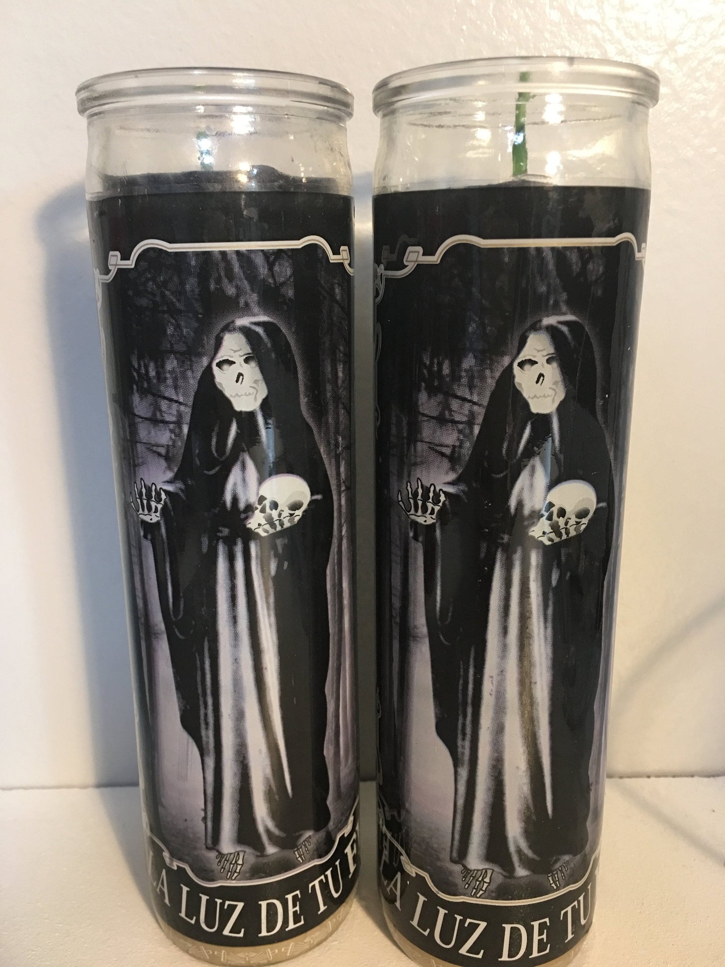 Santa Muerte Veladora Negra con Oracion, Roja, Holy Death Black Prayer Candle, Red, Santisima Muerte 7 day Candle