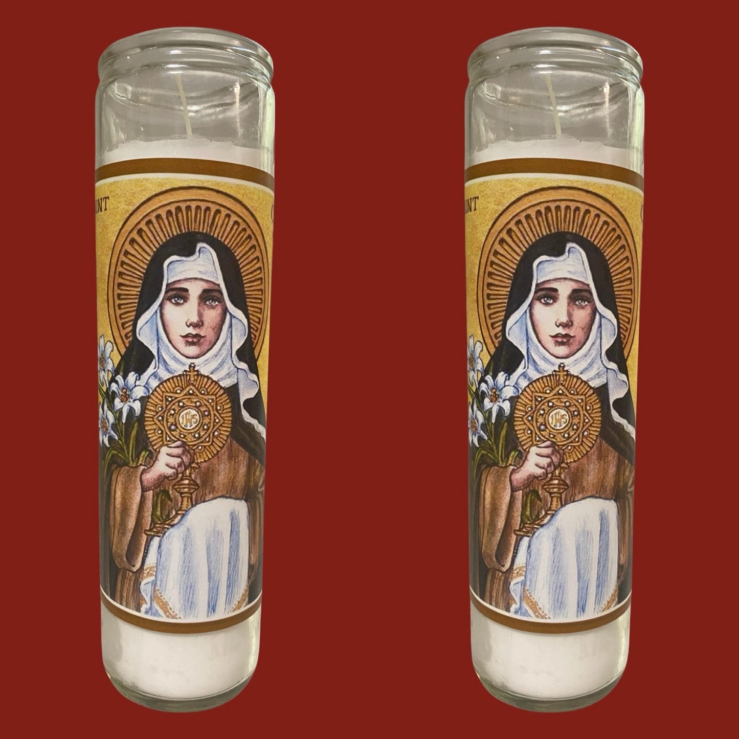 Set of 2x Saint Clare of Assisi White Candle, Santa Clara Veladora Blanca