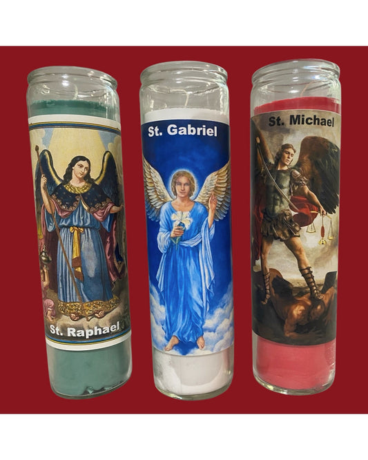 Set of 3x Arcangel San Miguel, Rafael y Gabriel Veladoras, 3 Archangels Saint Michael, St. Raphael, Saint Gabriel