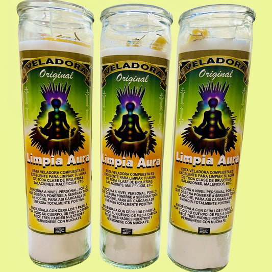 Aura Cleansing Fixed Candle, Limpia Aura Veladora Preparada y Conjurada para limpiar aura de brujeria, salaciones y maleficios