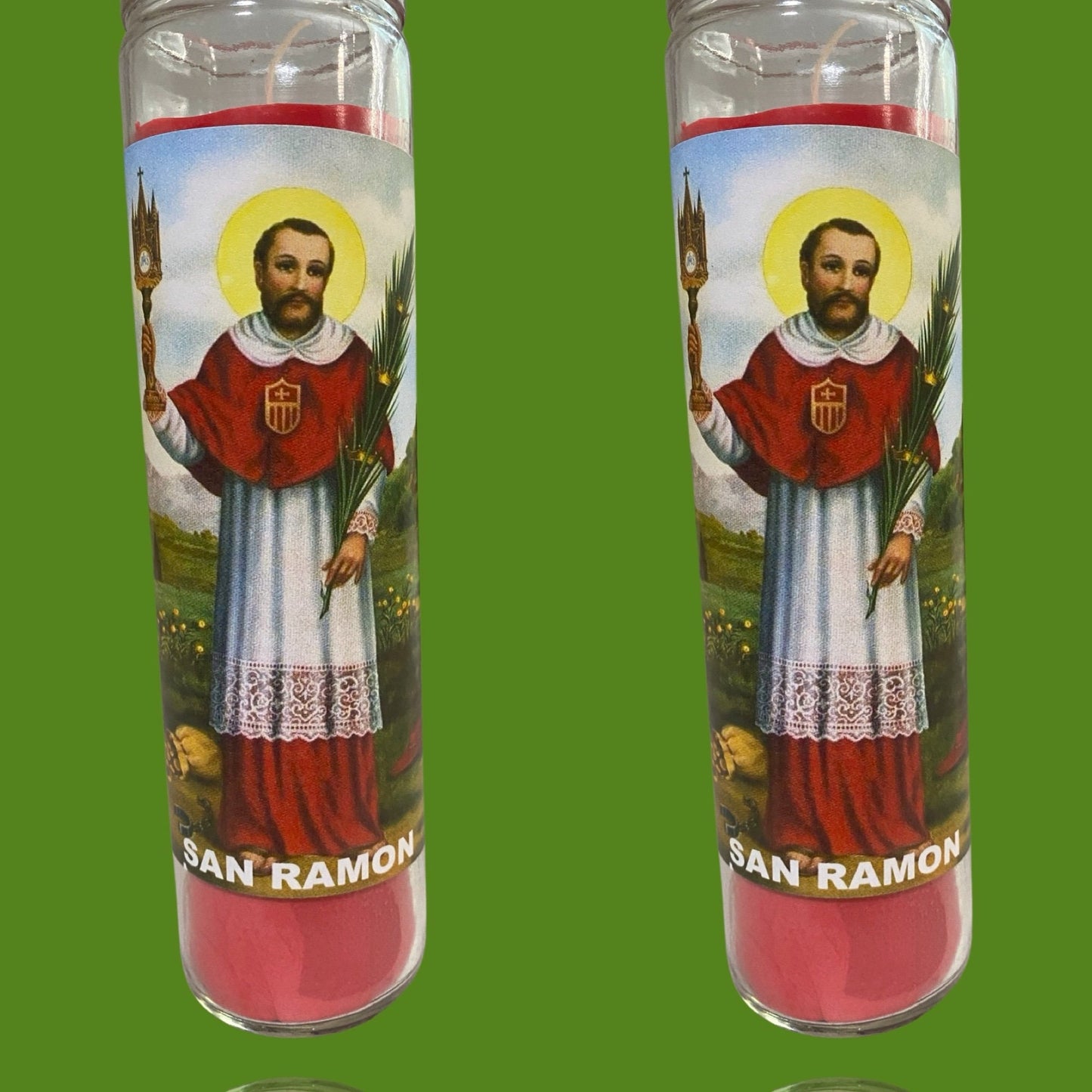 Set of 2x Saint Raymond Red Candles, San Ramon Veladora Roja