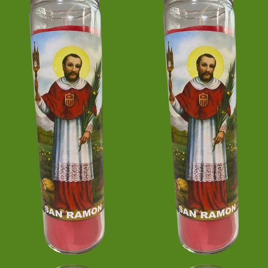 Set of 2x Saint Raymond Red Candles, San Ramon Veladora Roja