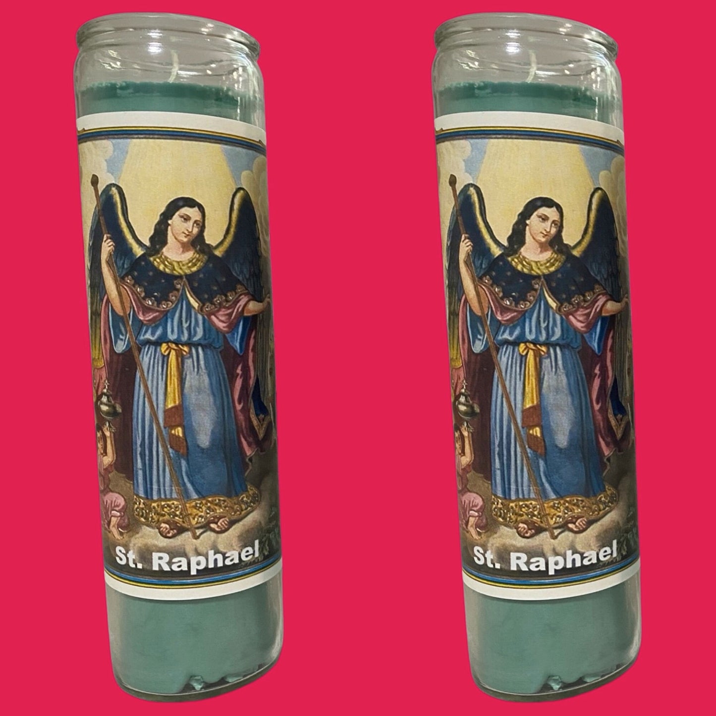 Set of 2x Arcangel San Rafael Veladora, Archangel St. Raphael Candle