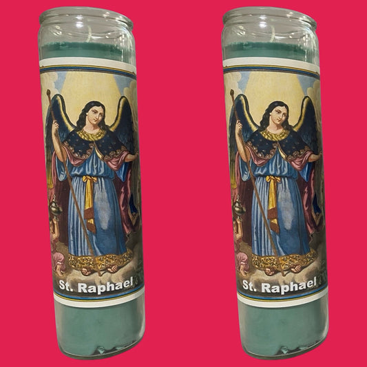 Set of 2x Arcangel San Rafael Veladora, Archangel St. Raphael Candle