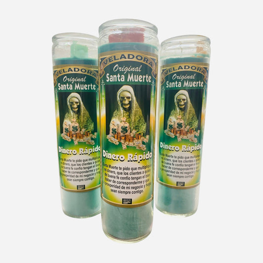 Set of 2x, Santa Muerte Dinero Rapido Veladora, Holy Death Fast Cash Fixed Candle