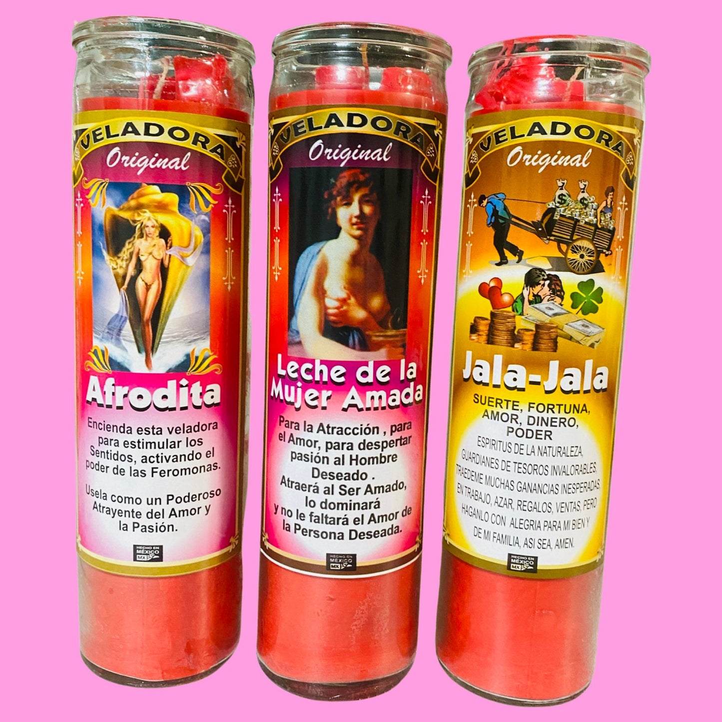 Set of 3 Afrodita + Leche de la Mujer Amada + Jala Jala Veladora para Amor