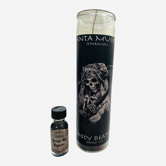 Santa Muerte Separacion Veladora Negra y Aceite Set para Separar. Holy Death Separation Candle + Oil set