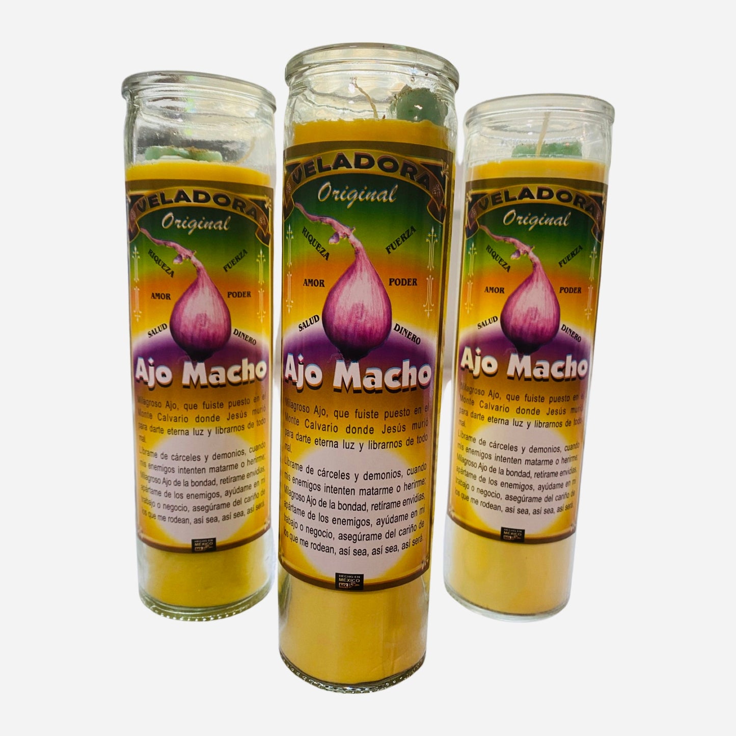 Ajo Macho Veladora Preparada, Male Garlic Fixed Candle Para Exito