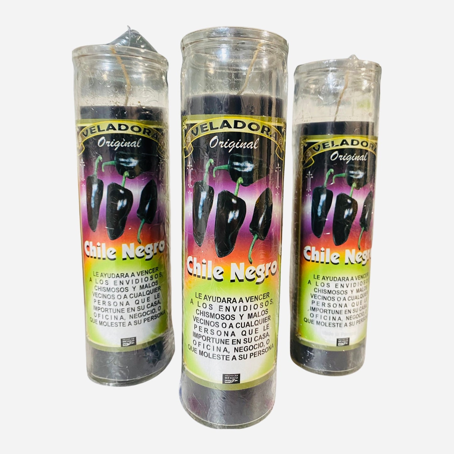 6x Chile Negro Veladora Negra, Black Chile Candle. Fixed Candle Against Envy, Contra Envidia