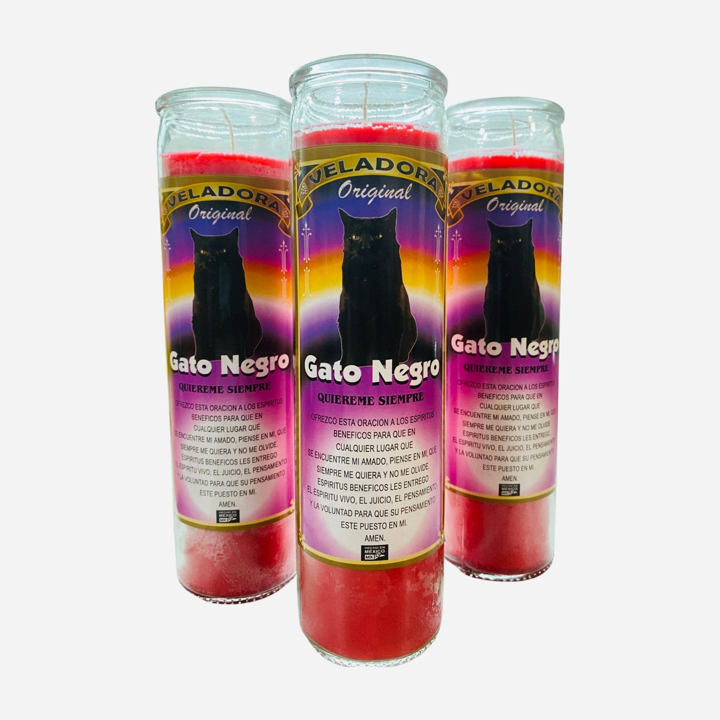 Gato Negro Quiereme Siempre Veladora Roja Amor, Black cat Love me Always Red Love Candle.