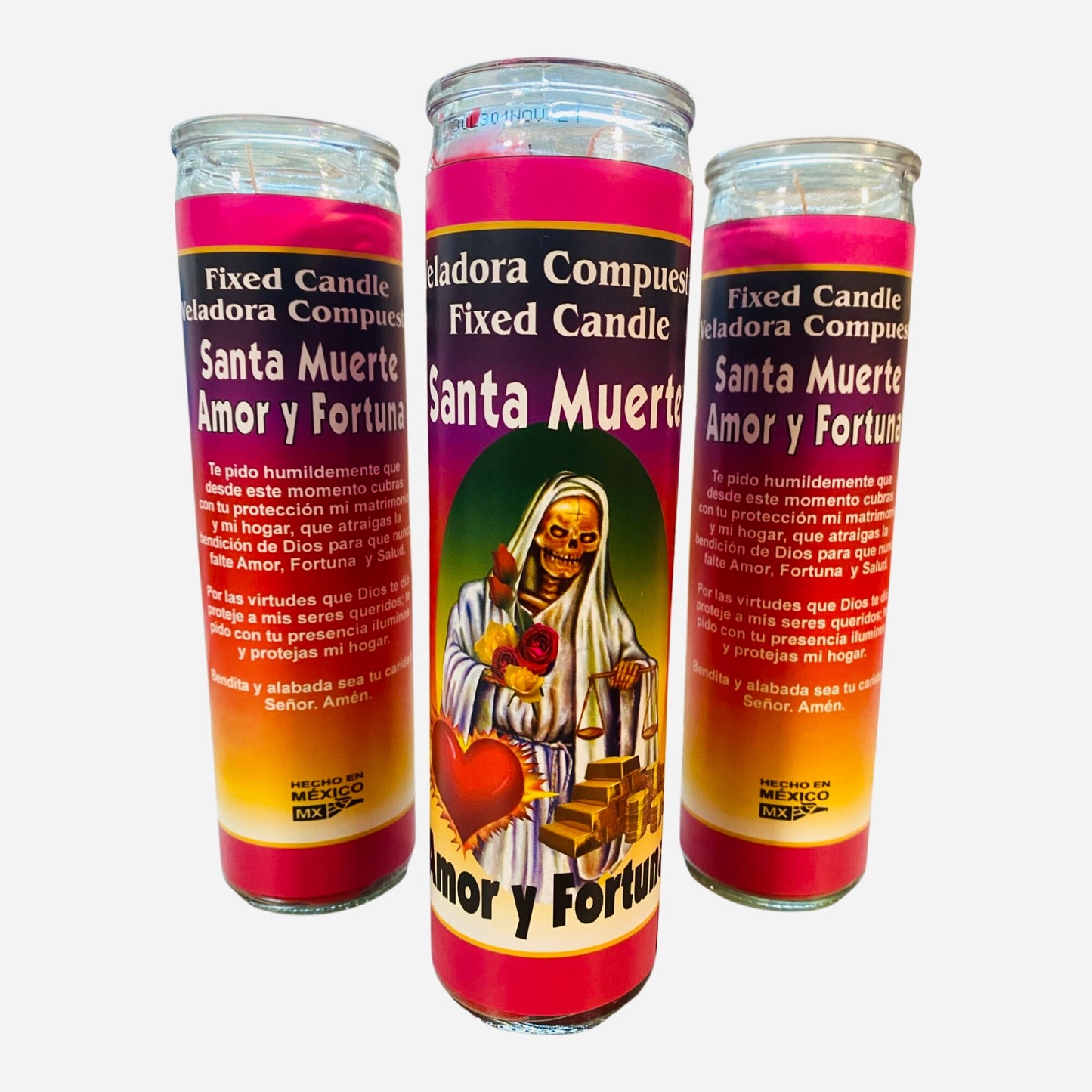 Santa Muerte Amor y Fortuna Veladora, Holy Death Love and Fortune Fixed Candle,For Love and prosperity.