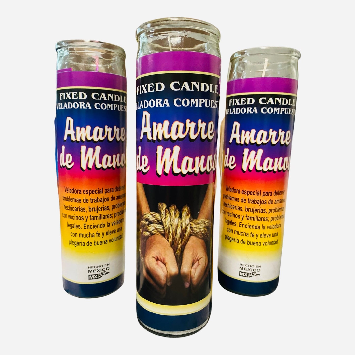 Amarre de Manos Veladora Para Quitar Amarres y Hechicerias, Tied up Hands Candle to Brake Spells.