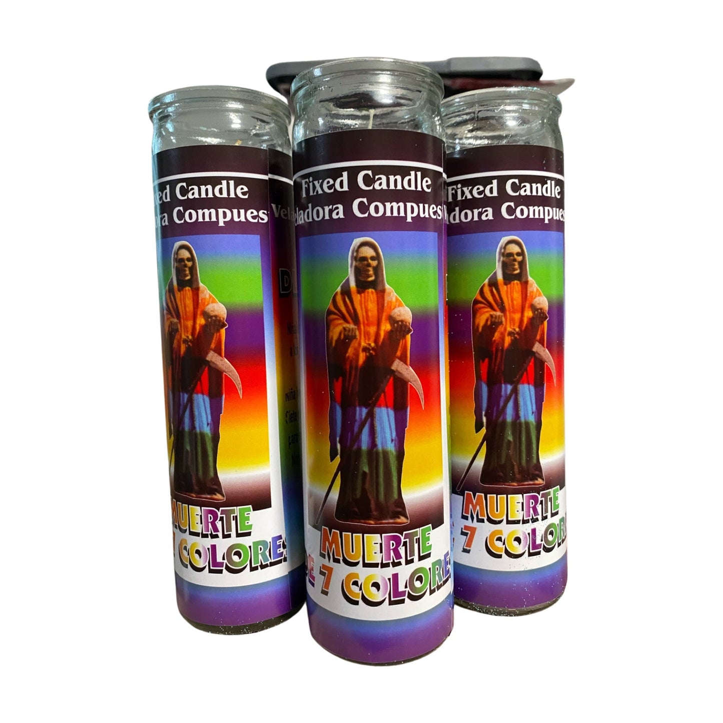 Santa Muerte 7 Colores Veladora, Holy Death 7 Colors Candle. 7 colors candle Santisima Muerte