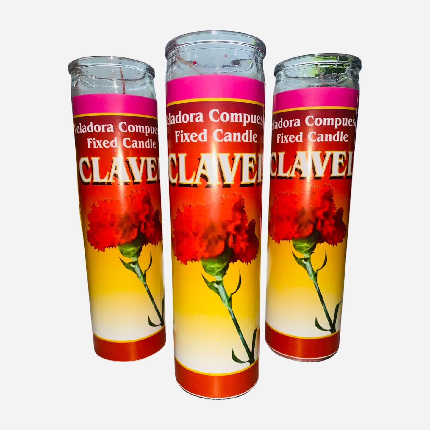 Clavel Veladora Roja Para el Amor y Prosperidad, Carnation Fixed Candle for Love and Prosperity.