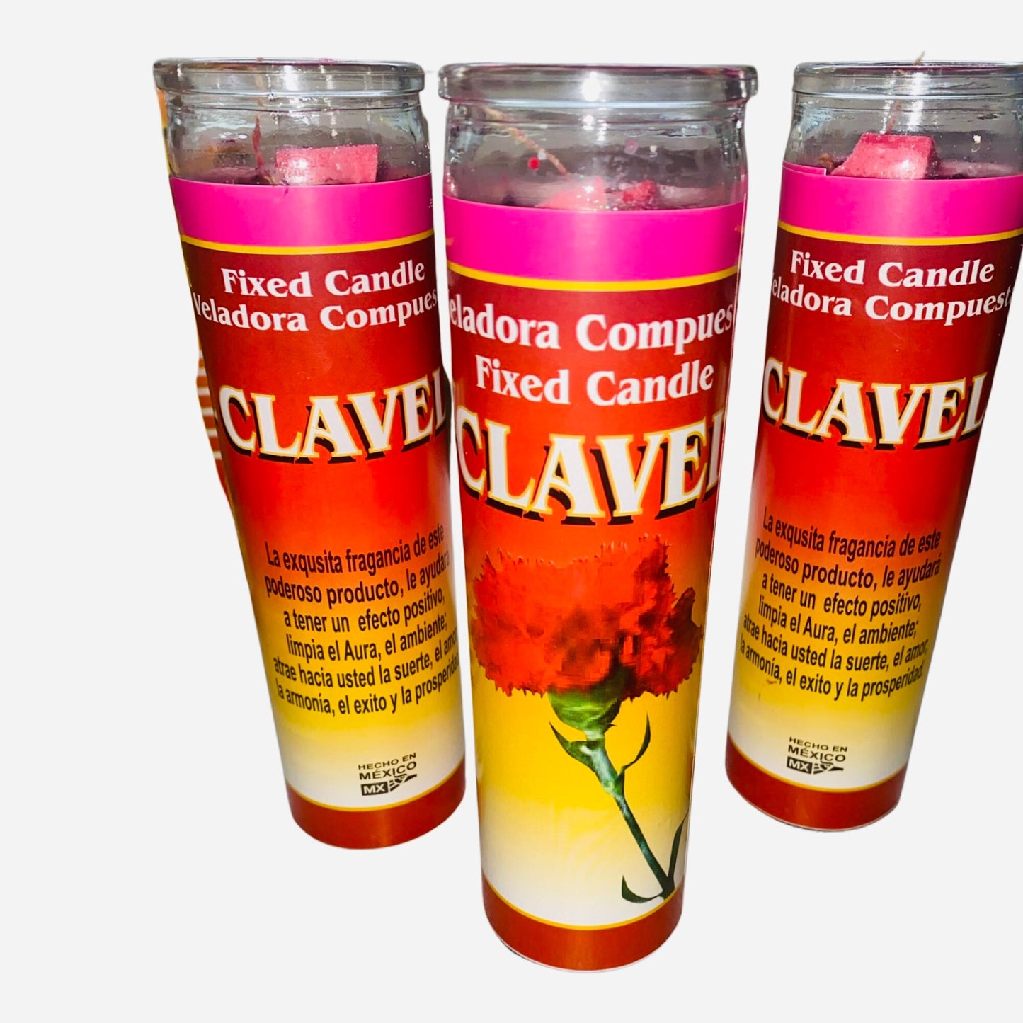 Clavel Veladora Roja Para el Amor y Prosperidad, Carnation Fixed Candle for Love and Prosperity.