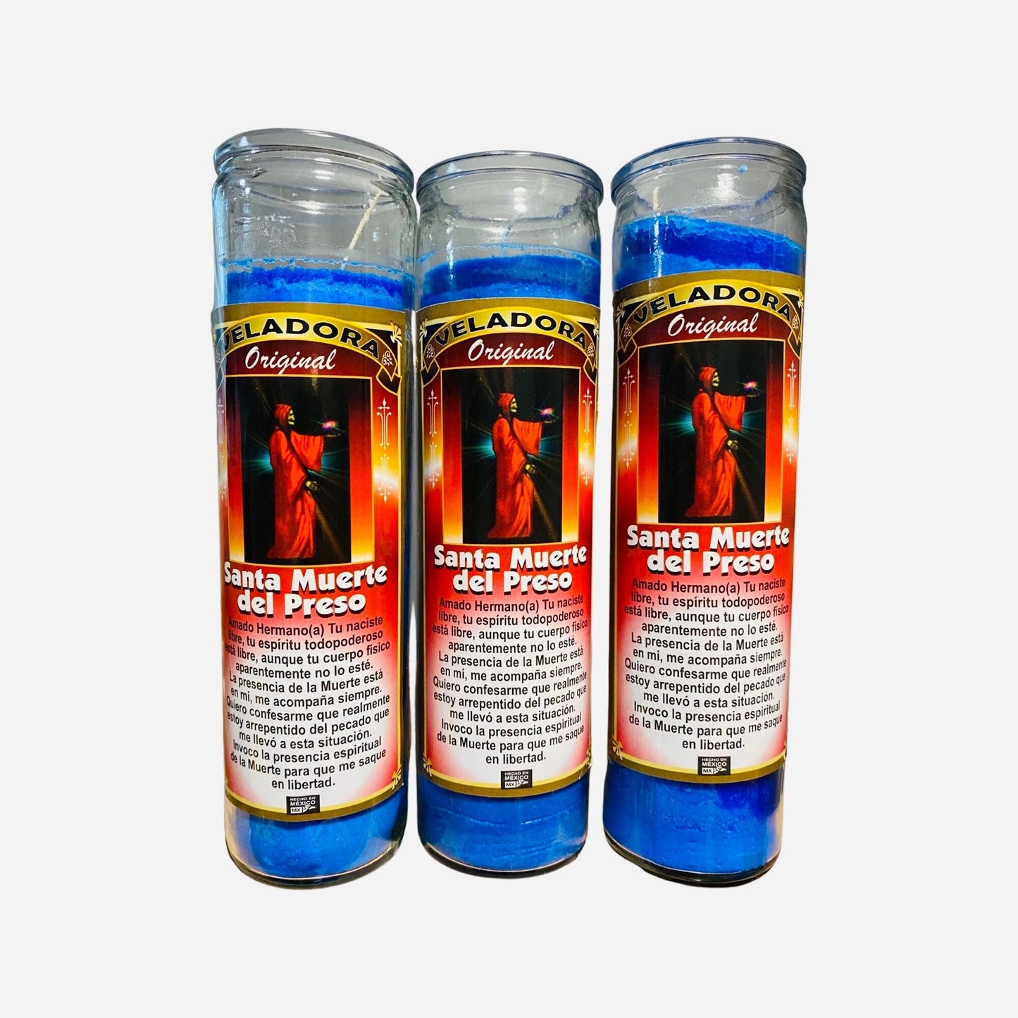 Santa Muerte del Preso Veladora Preparada, Holy Death Prisoner Fixed Candle. Para Conseguir la libertad