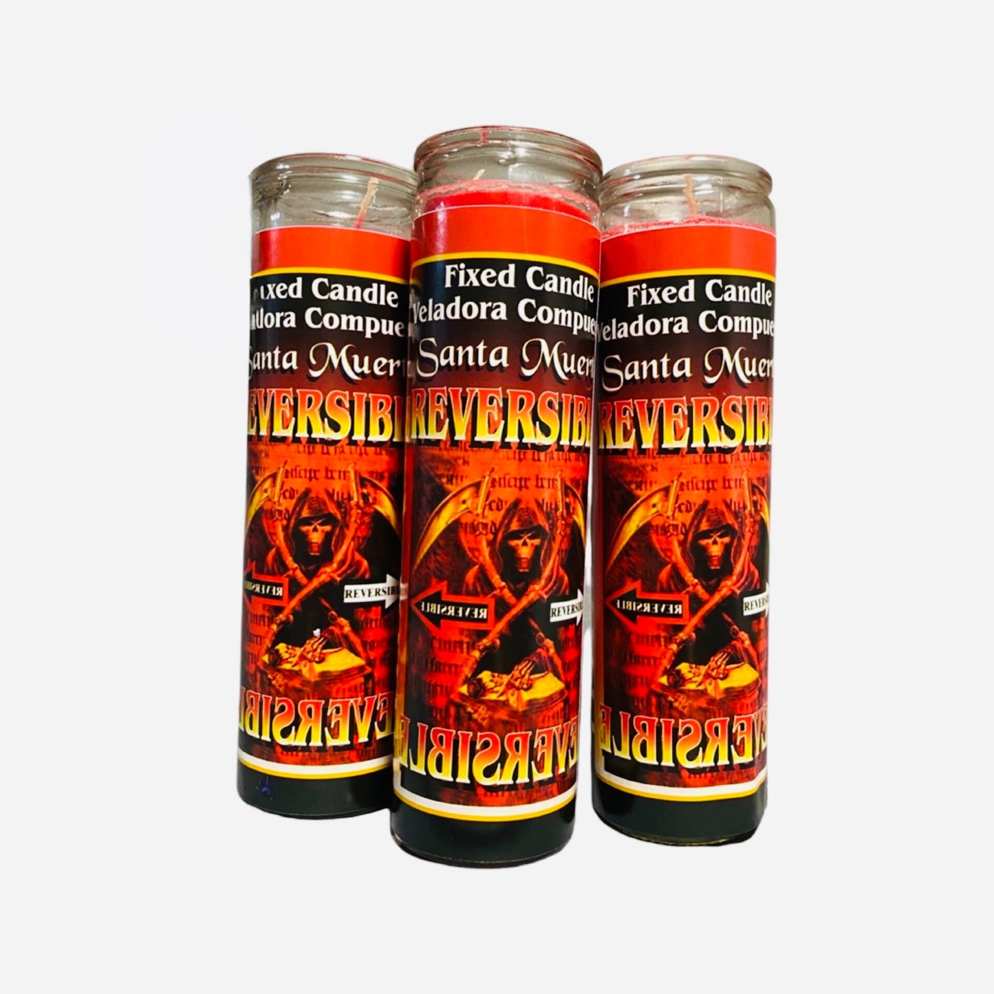 2X SET - SANTA MUERTE Reversible Veladora - Holy Death Reversible Fixed Candle, rompe brujeria, brake spells