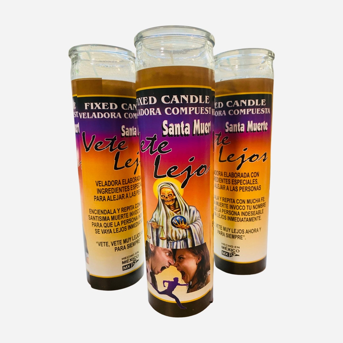 12x Santa Muerte Vete Lejos Veladora, Holy Death Go Far Away Candle, to get rid of unwanted people