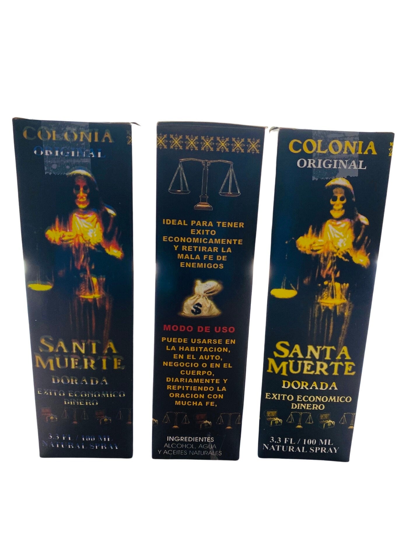 SANTA MUERTE DORADA Perfume Colonia- Holy Death Gold Wicca Cologne Perfume Spray Spell Ritual Santeria Proteccion Aura