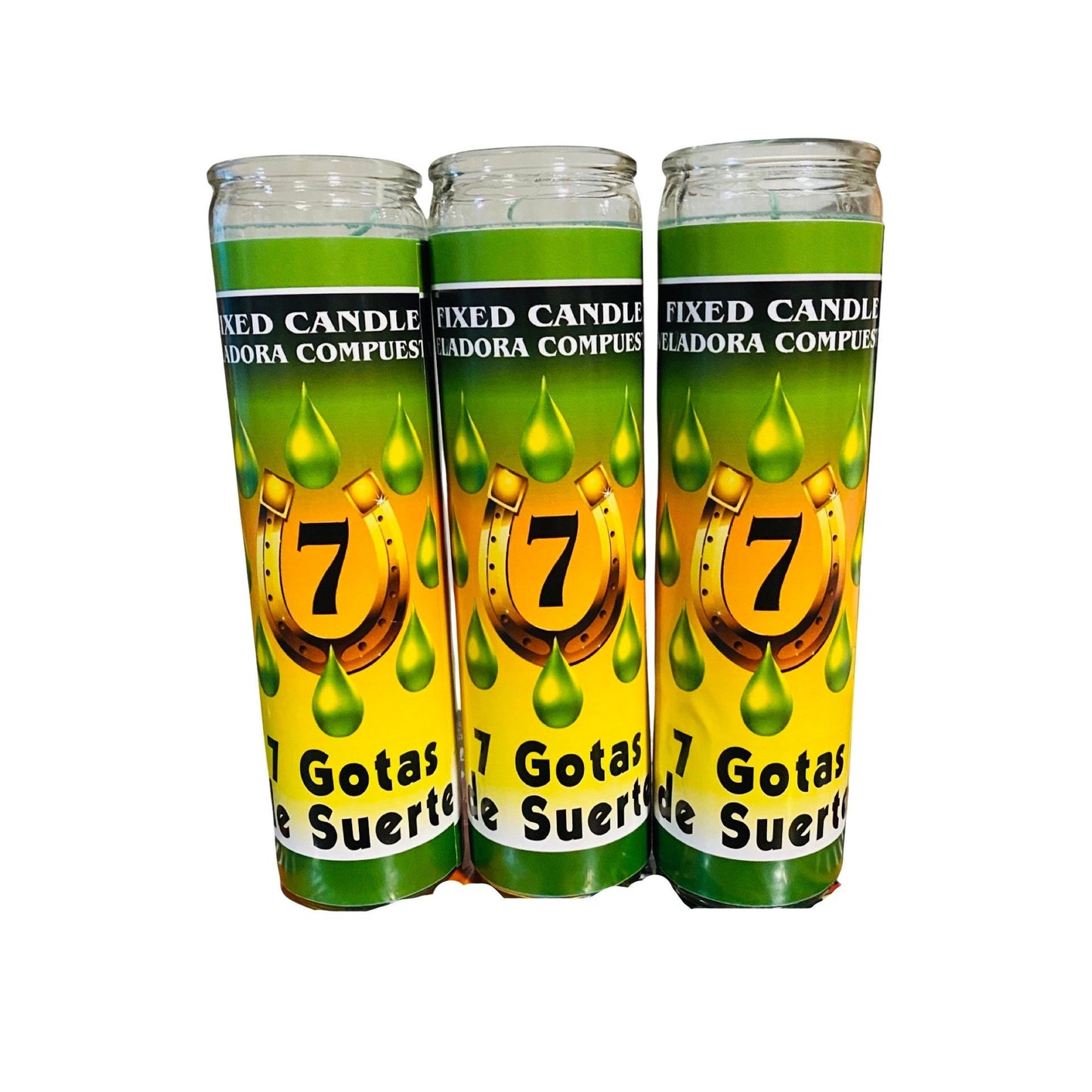 7 GOTAS DE SUERTE Veladora - 7 Lucky Drops Fixed Candle. Atrae Abundancia y buena suerte. Brings Good Luck and Abundance