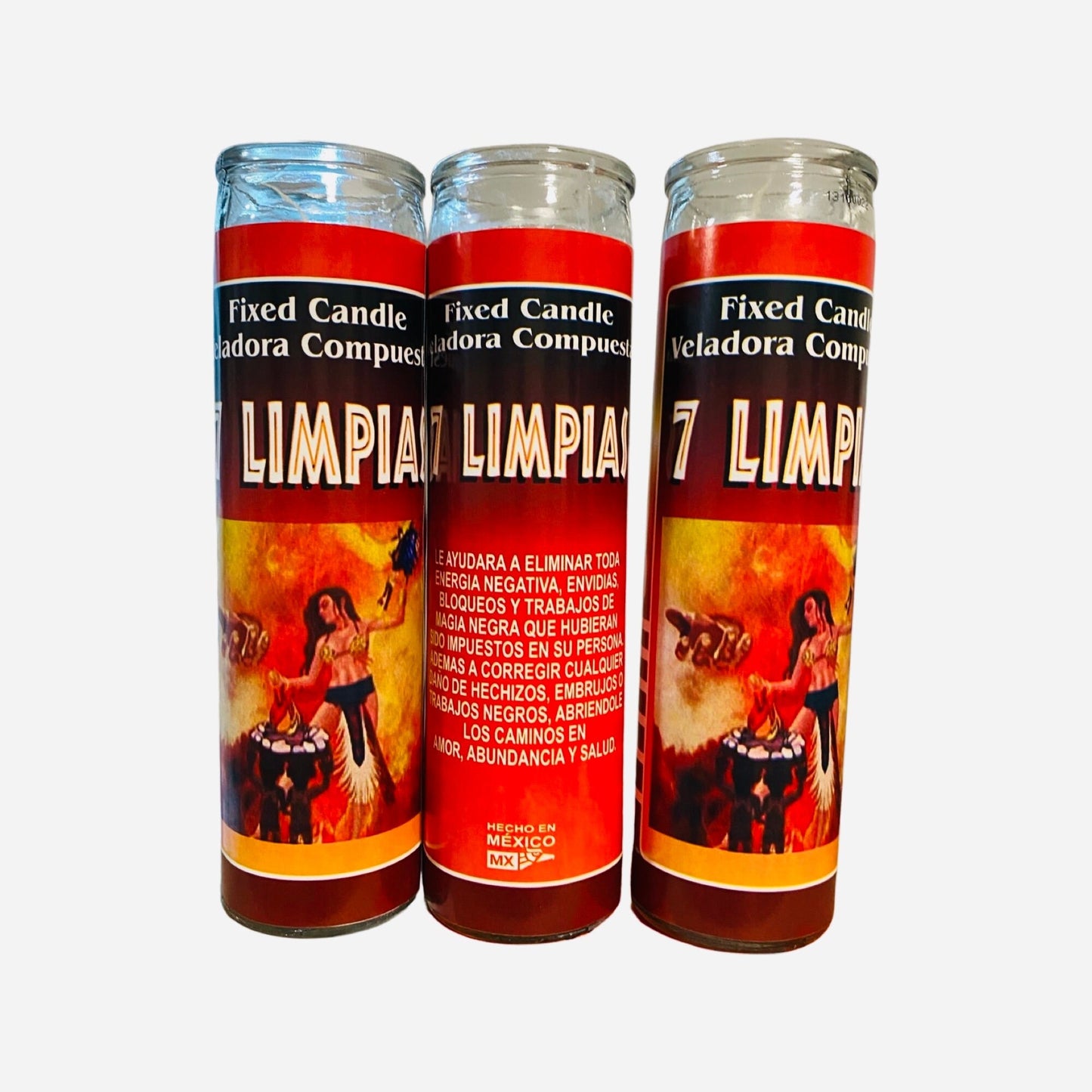 Fixed Candle Veladora 7 LIMPIAS - 7 CLEANSINGS Candle, Limpias Rompe Brujeria