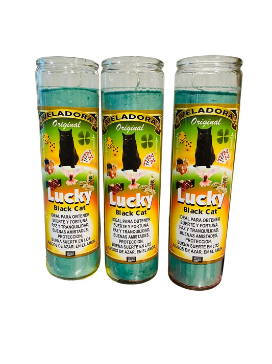 LUCKY BLACK CAT Veladora Candle Para buena Suerte y Fortuna, Prosperidad