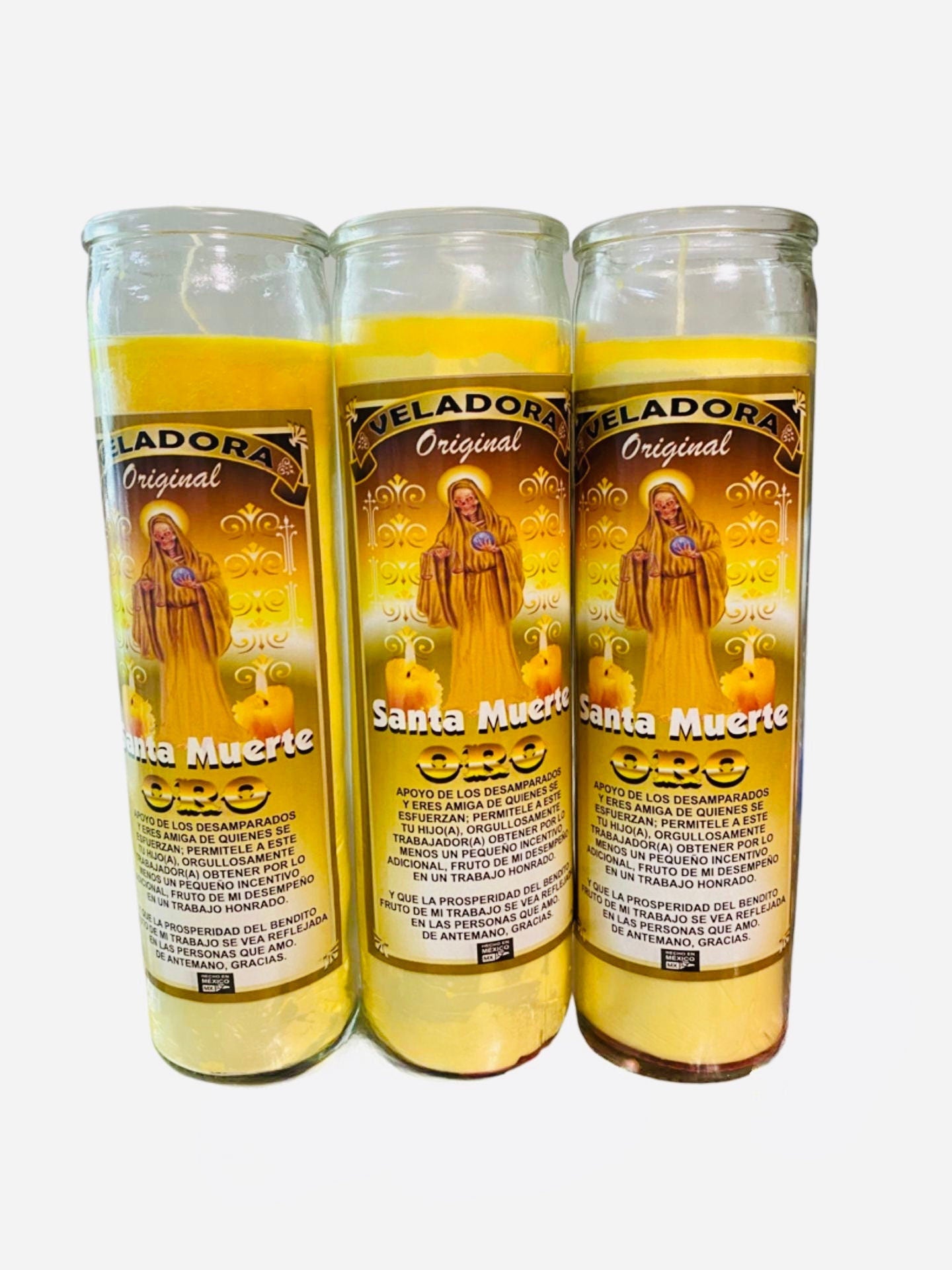 Veladora SANTA MUERTE ORO - Holy Death Gold Candle, Para Dinero y Riqueza