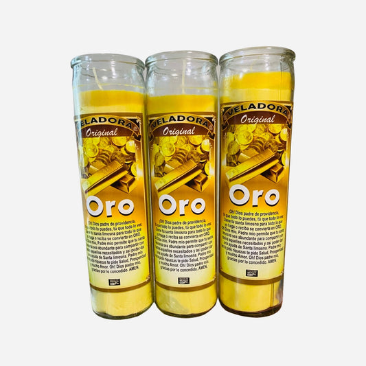 ORO VELADORA - GOLD Candle Para Prosperidad y Dinero