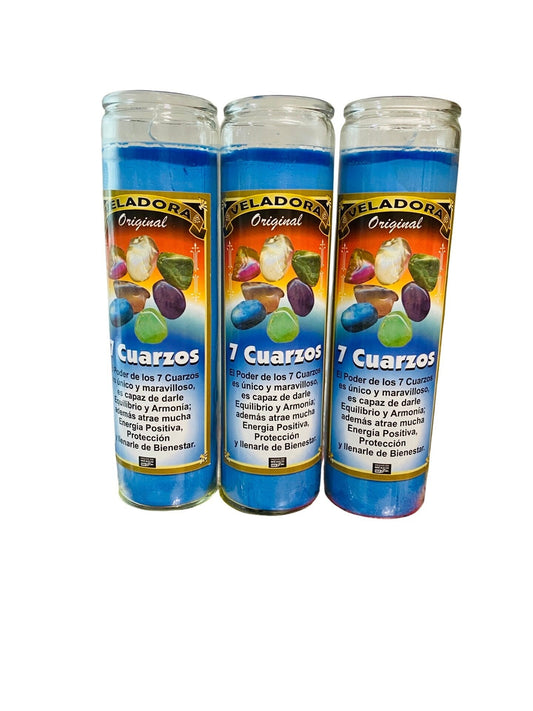 7 CUARZOS Veladora - 7 QUARTZ Candle. Para Limpia, Armonia, Tranquilidad y quita negatividad