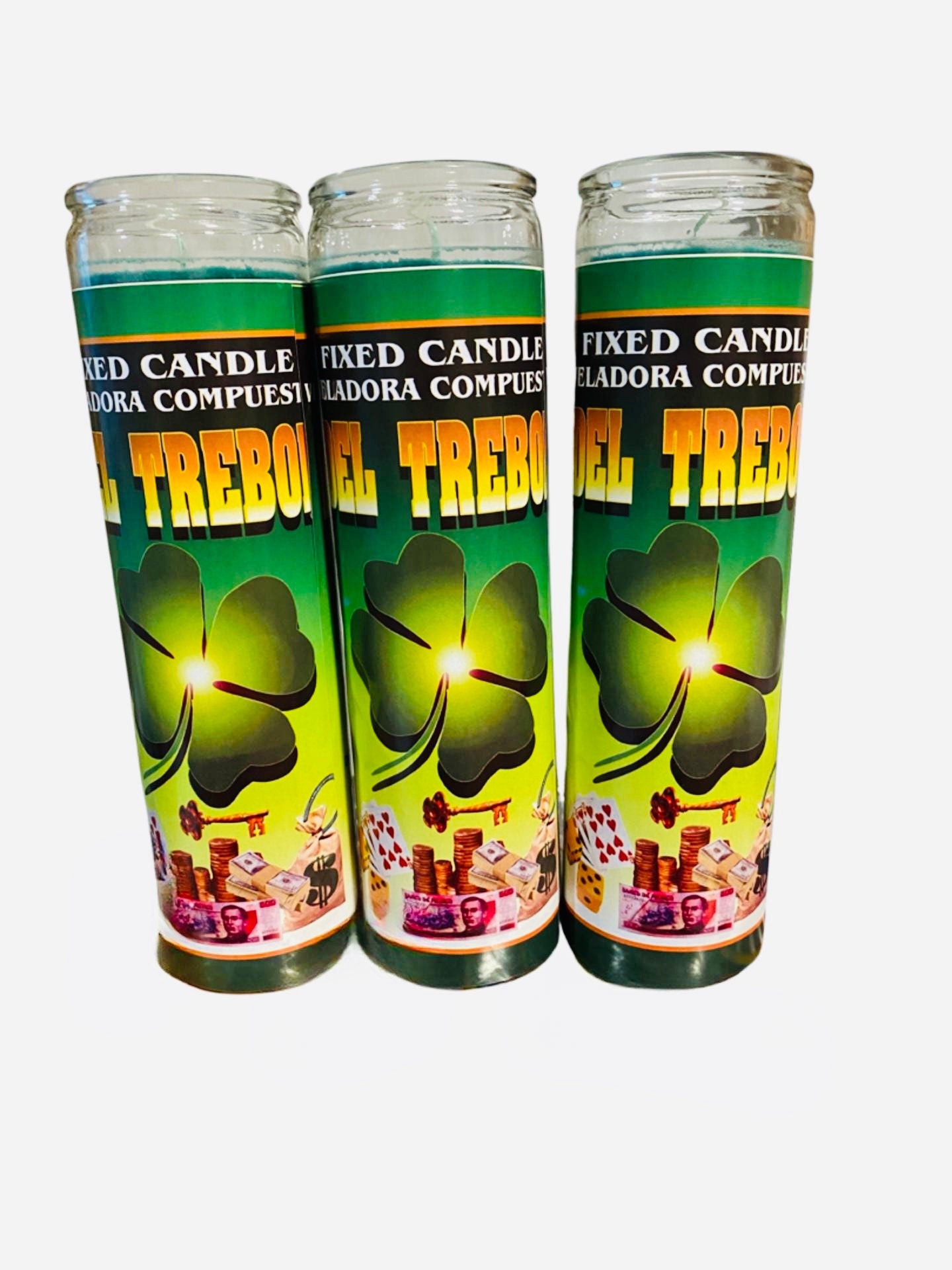 Veladora DEL TREBOL Candle Para Suerte , Abundancia y Dinero