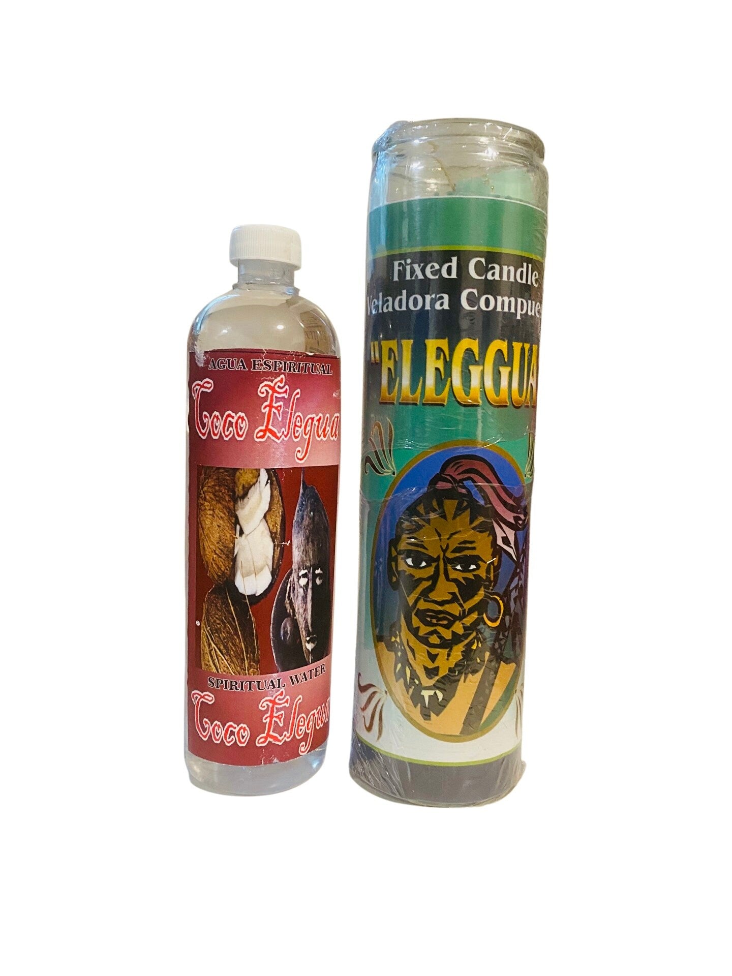 ELEGGUA SET - Veladora + Agua Espiritual Coco Elegua - Candle + Spiritual water