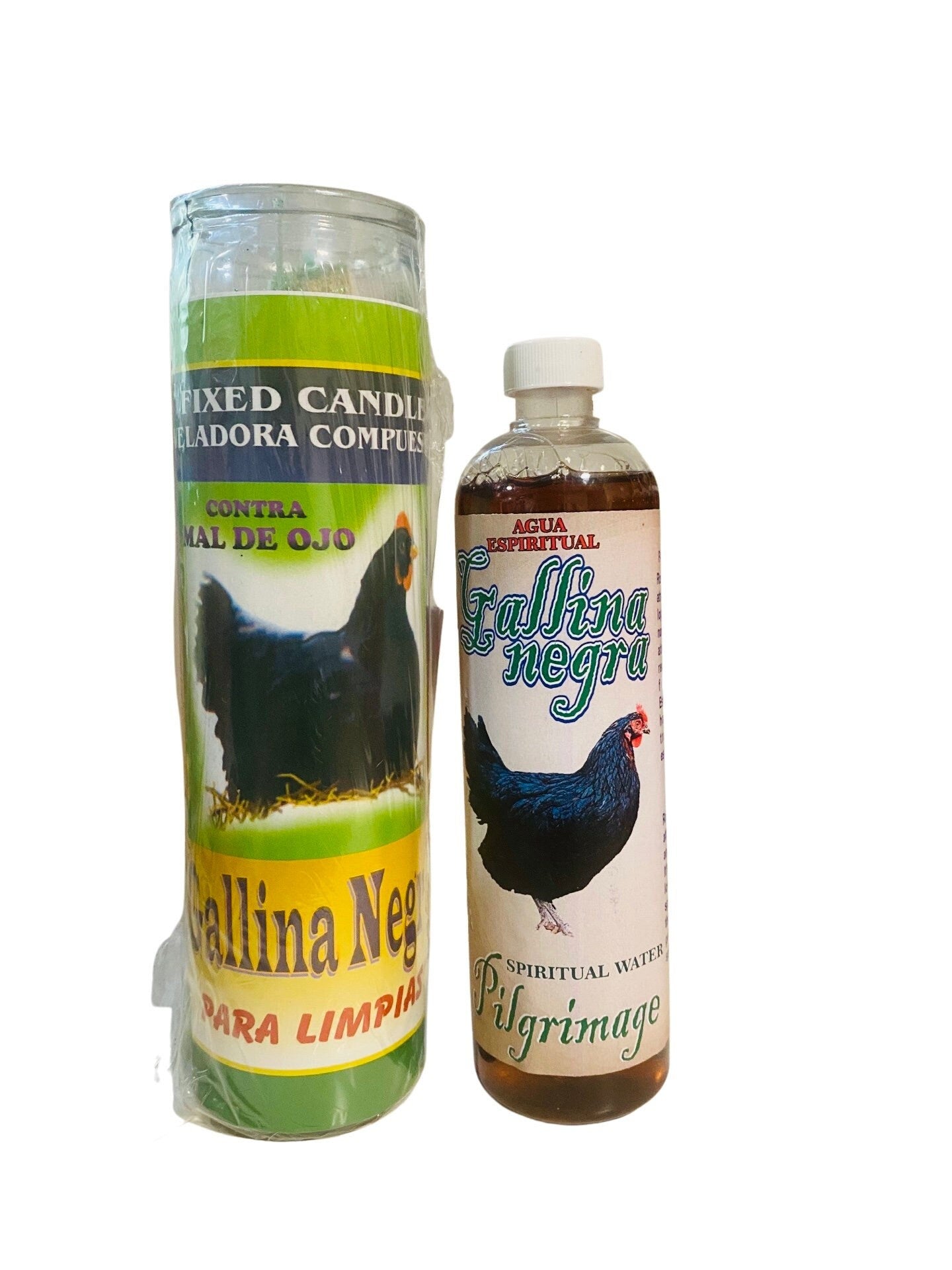 GALLINA NEGRA -Black Hen Veladora + Agua Espiritual Para Limpias y Curaciones Rompe Brujeria mal de ojo