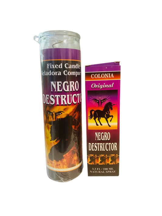 NEGRO DESTRUCTOR VELADORA + Perfume - Black Destroyer Fixed Candle + Perfume