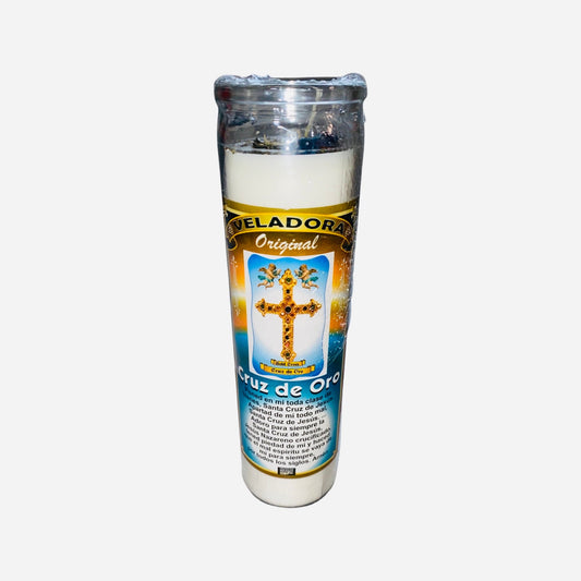 CRUZ DE ORO de Jesus Veladora Para la Abundancia - Gold Cross Candle